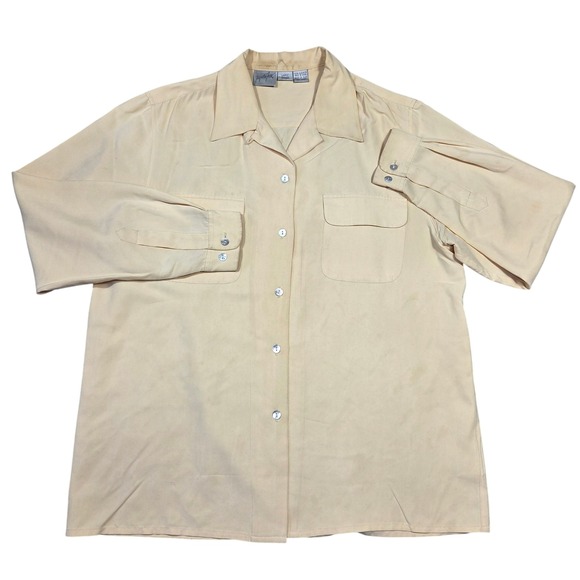 Jacqueline Ferrar Tops - Jacqueline Ferrar Women L Shirt 100% Silk‎ Button Up Camp Collar Retro Chic Twee